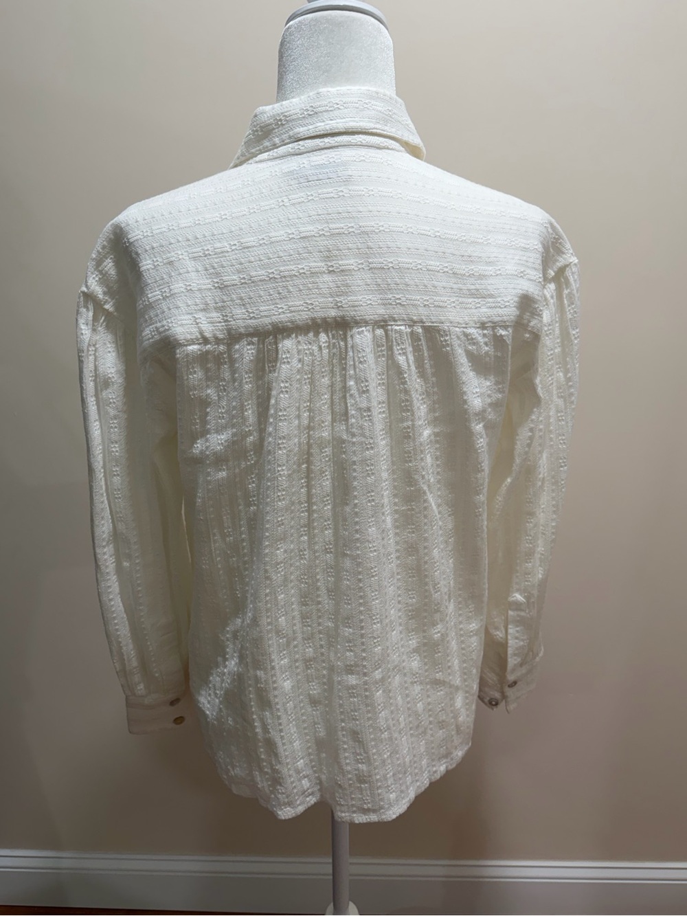 Faherty Egret Tonal Striped Long Sleeve Organic Cotton Popover Olli Top Sz. XS - Picture 5 of 6